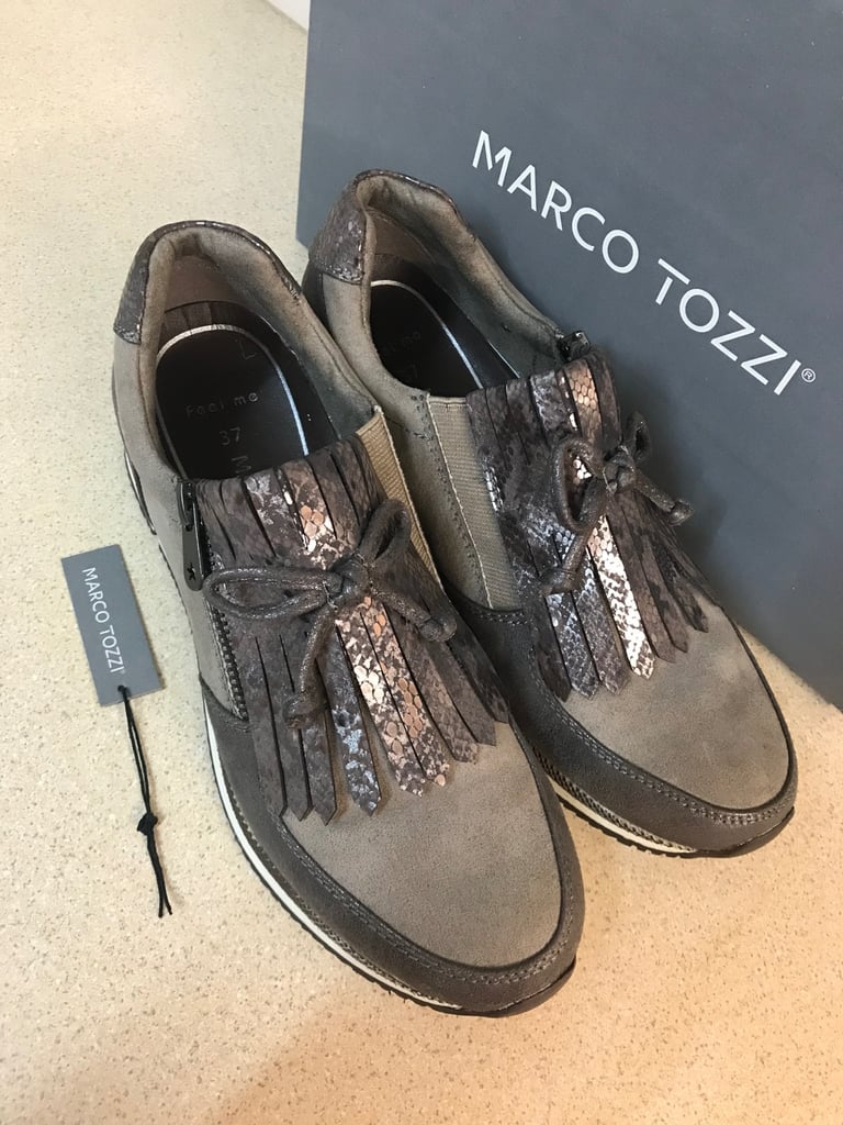 Ladies Marco Tozzi Taupe Comb Zip Trainers Shoes UK Size 4