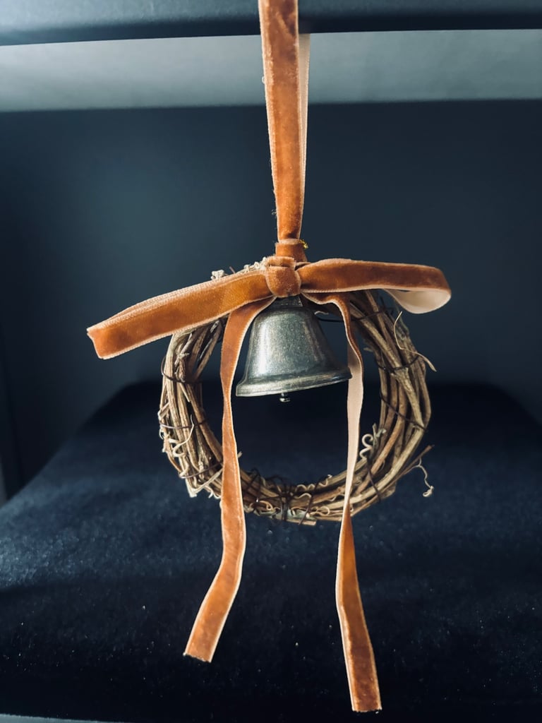 Handmade Mini Rustic Vine Wreath with Velvet Bow and Ribbon with bell - Set of 2