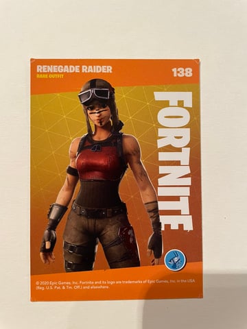 138 - CARTE PANINI - Fortnite Reloaded série 2 - Epic games Trading 2020 -  RENEGADE RAIDER - RARE OUTFIT