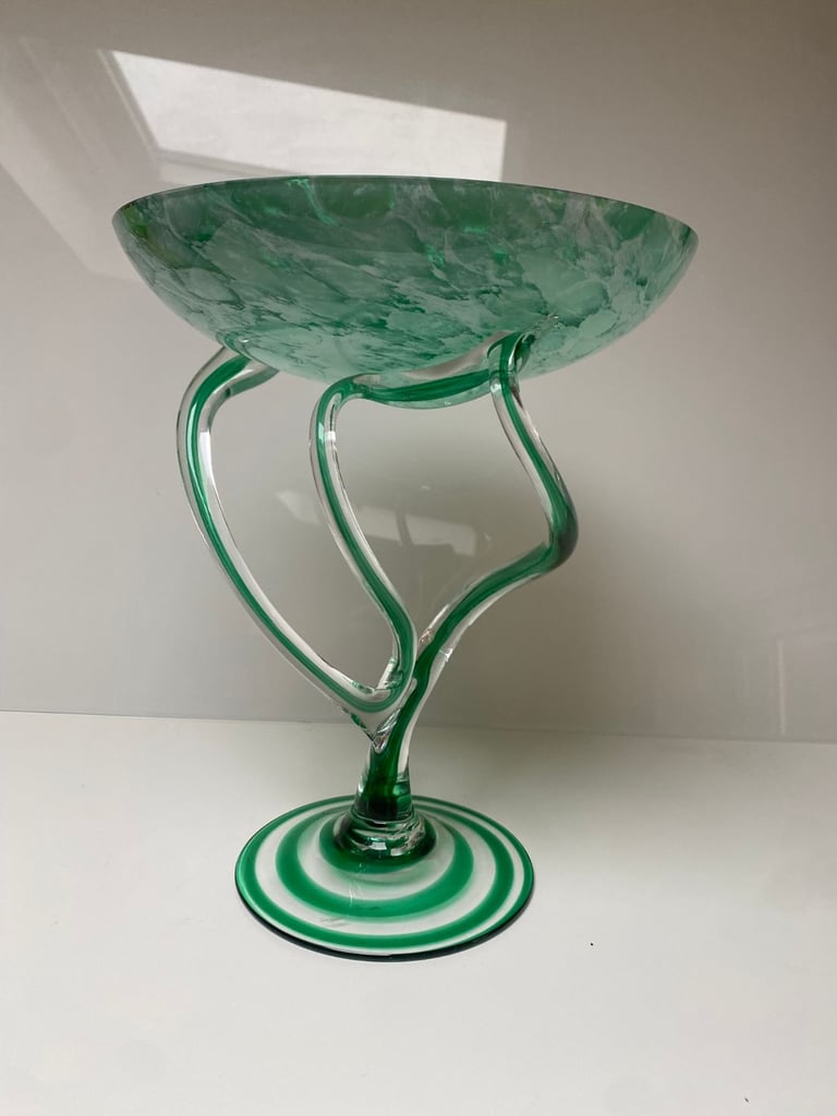 A Very Beautiful Art Glass Jellyfish Pedestal Bowl, Krosno, Poland.