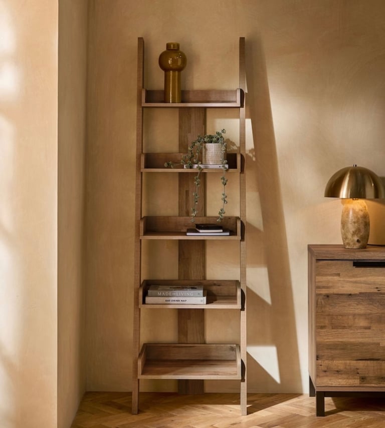 ‘Next’ Dark Bronx Oak Effect Narrow Ladder Shelf