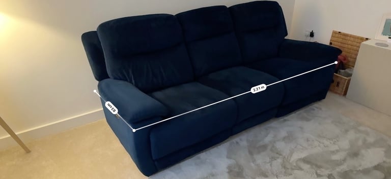 image for Furniture Village Touch Navy Blue Velvet Powered Recliner Sofa