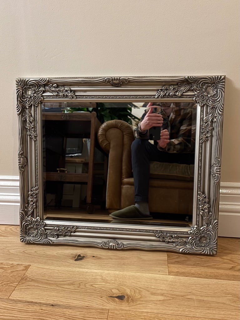 image for Vintage Ornate Silver Framed Wall Mirror