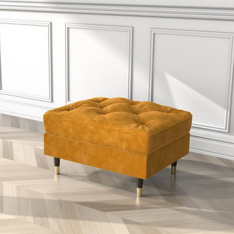 Buttoned Velvet Armchair & Footstool in Mustard - Cole