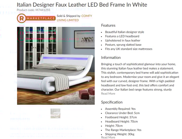 image for Brand New White Faux Leather Double Bed Frame