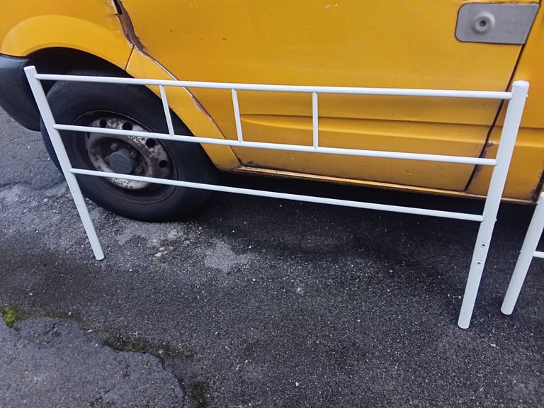image for Double white metal bed frame with mattress. 