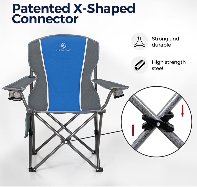 image for ALPHA CAMP Camping Chair for Adults Folding Chair Outdoor with Cup Holder Heavy