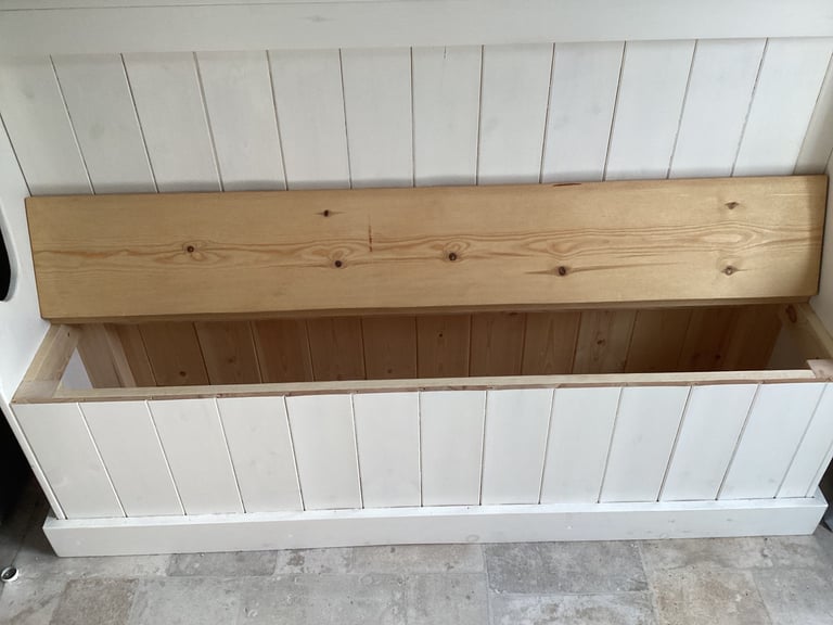 Solid pine monks bench with storage and cushions 