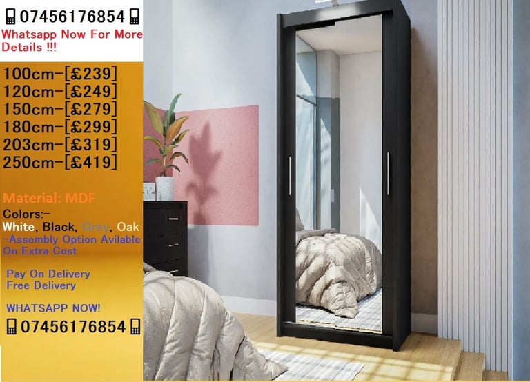 Chicago Wardrobe All Brand-New Sliding Mirrored Wardrobes with Multiple Designs..!!