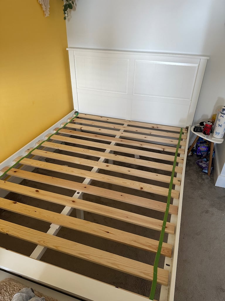 image for White wooden double bed frame 