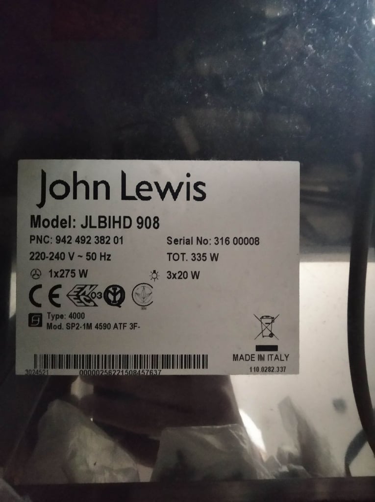 Cooker hood Extractor fan 6 inch John lewis JLBIHD 908 stainless steel