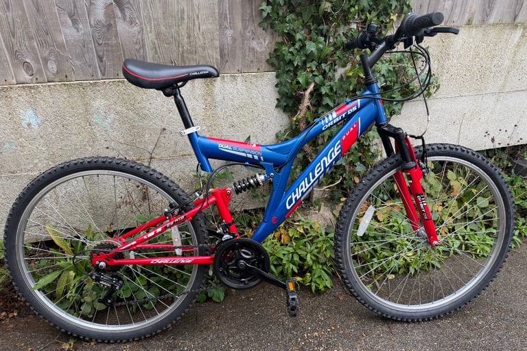 image for Challenge full suspension mountain bike, 18" medium frame, 26" wheels, 18 speed