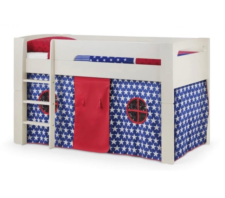 image for Julian Bowen Pluto Children’s Mid Sleeper Cabin Bed with Blue Star Tent