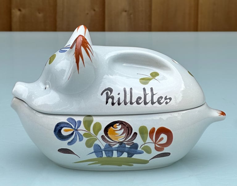 image for VINTAGE FRENCH DESVRES POTTERY PIG RILLETTES PATE DISH, GABRIEL FOURMAINTRAUX, 1970s - WILL POST!