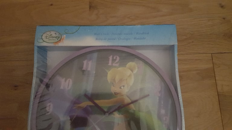 disney fairies tink tinkerbell wall clock new boxed 25cm across circular 