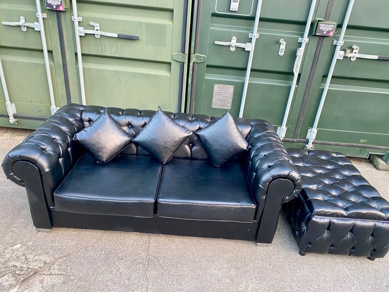 Real leather sofa and Open storage large footstool 