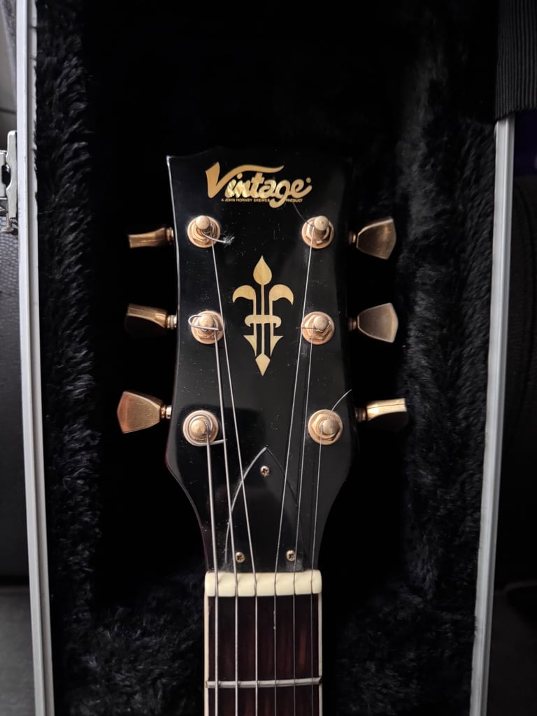 Vintage V100 Cherry Sunburst Electric Guitar w/ Gator case & Marshall MG30CFX Amp