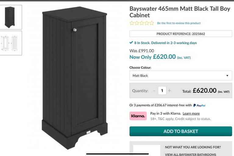 Bayswater Farrow and Ball plummet Grey bathroom tallboy RRP £900+ 
