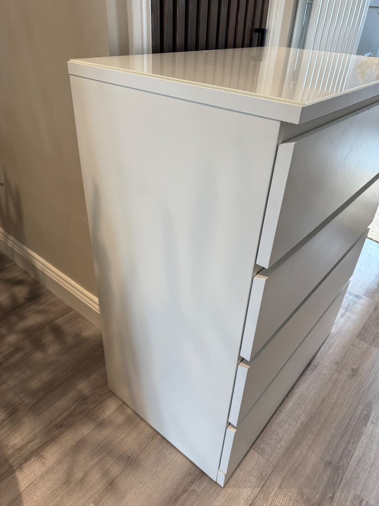 IKEA malm chest of drawers with glass top