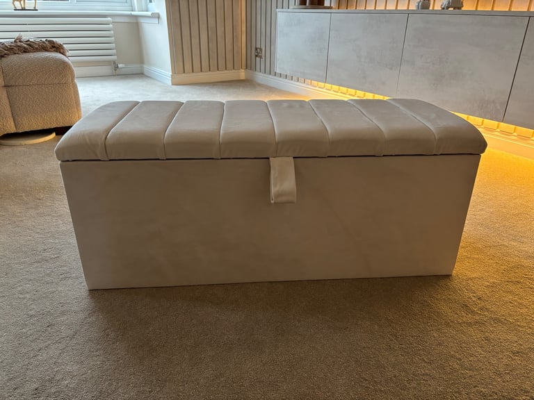 image for Cream velvet ottoman storage box