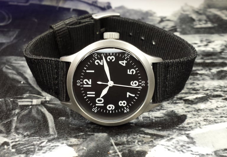 A  'World War 2 - A11' Style Homage Quartz Watch With Sweeping Seconds Hand.