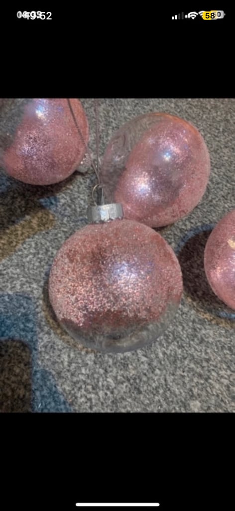 NEW SET OF 4 PINK GLITTER LARGE CHRISTMAS TREE BAUBLES