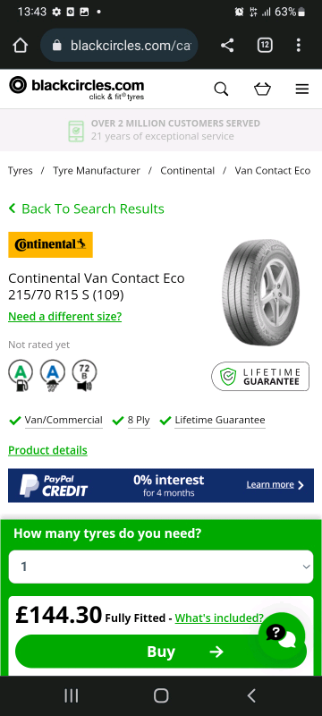 Continental van contact 215 70 15c like New tyres 8mm tread open 7 day