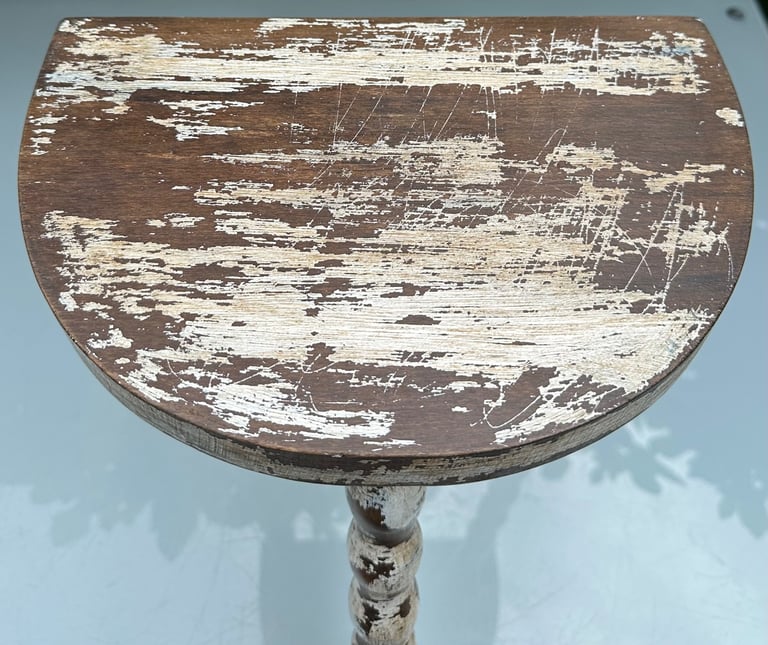 VINTAGE FRENCH BOBBIN LEG STOOL, DEMI LUNE TRIPOD PLANT STAND SIDE TABLE - H46cm - WILL POST!