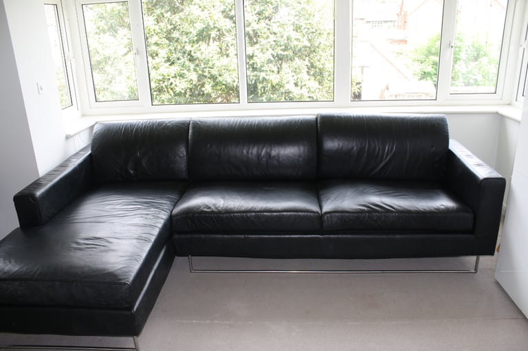 Dwell Black Leather Corner Sofa (Left Hand Side)