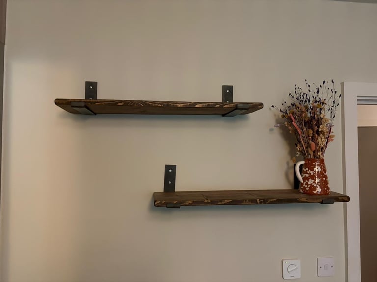 image for Walnut shelves with inverted iron brackets 