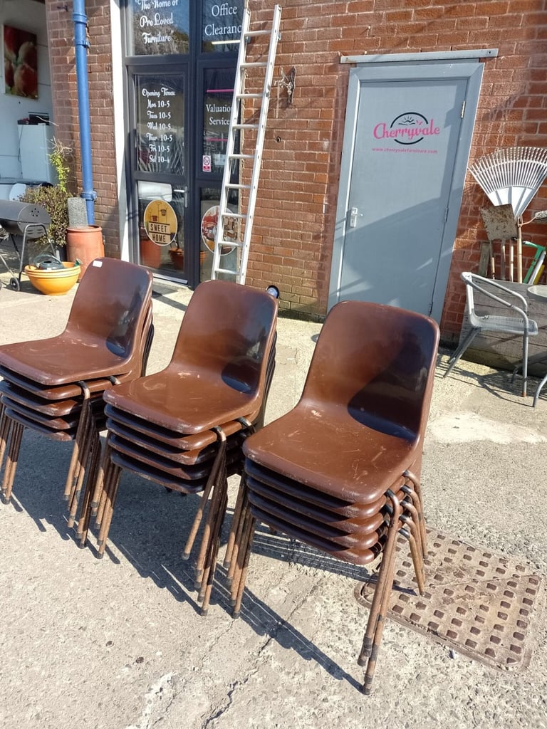 Brown stacking chairs, Ref:18321 15 available @ £10 each £10.00