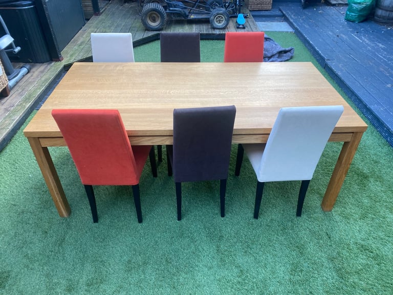 Ligne Roset SOLID OAK 10 SEATER DINING TABLE AND SIX CHAIRS ORIGINAL TO THE TABLE ,