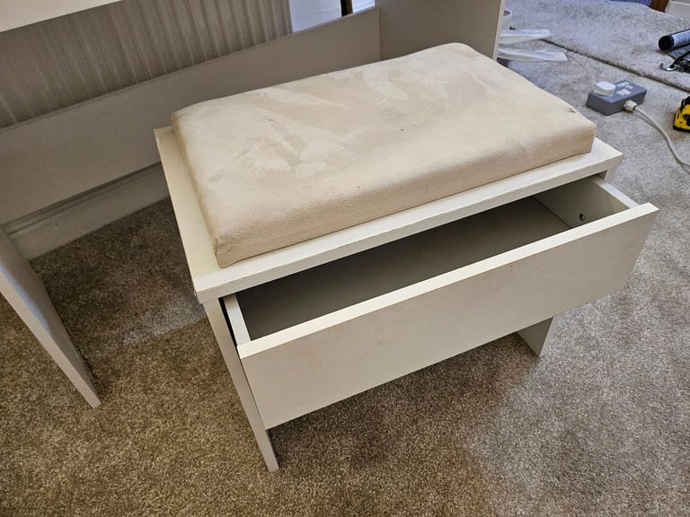 White Dressing Table with Mirror and Stool