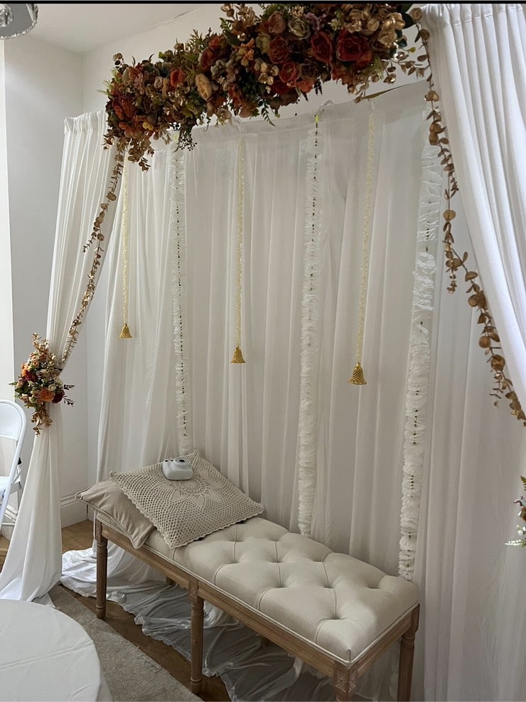 Indian wedding mehndi orange gold flower garland decorations for sale