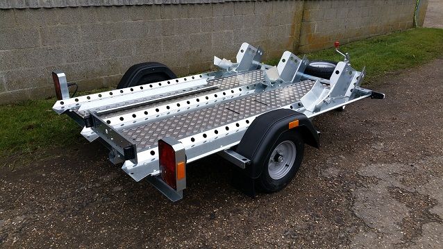 Motorbike Trailer with Three Channels and Wheel Chocks - Woodford