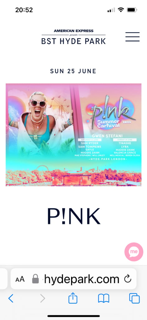 Pink - Hyde Park - Primary tickets 