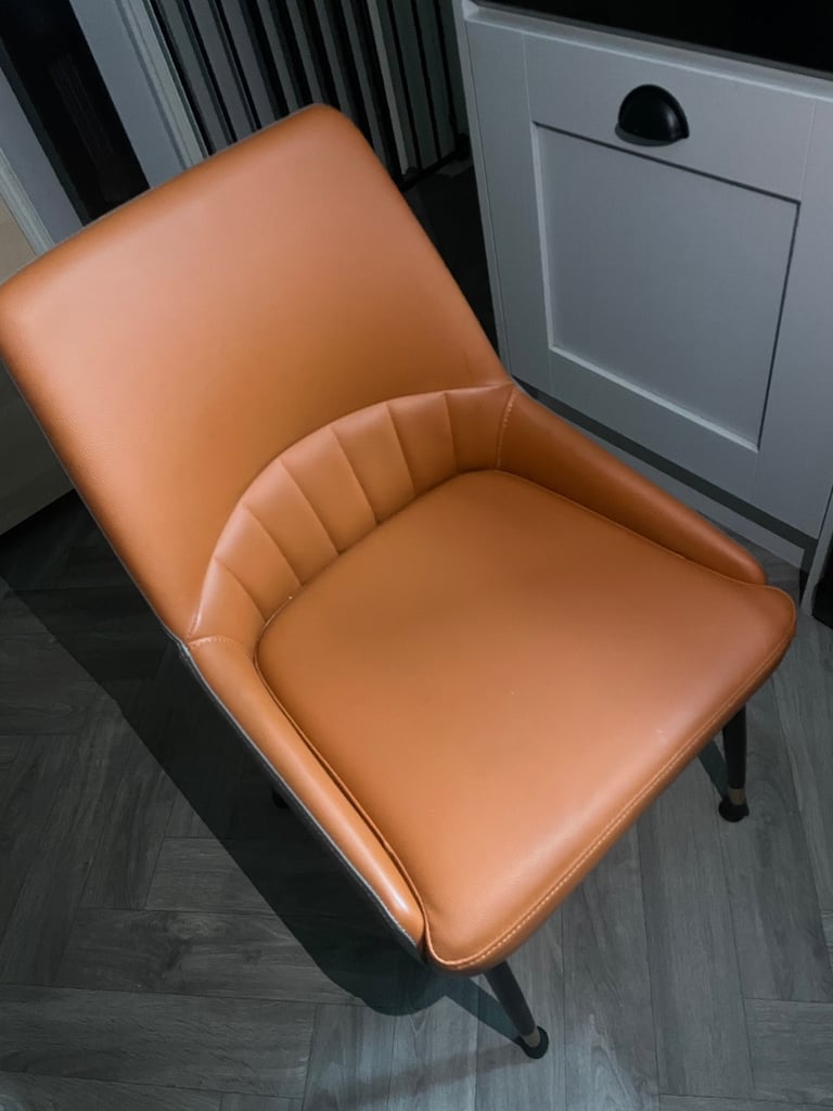 2 Burnt orange & grey dining chairs
