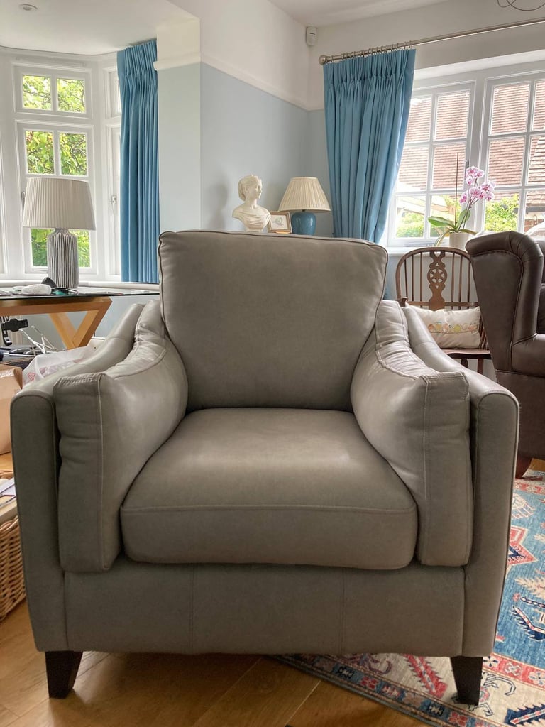 Grey Thomas Lloyd Hudson Leather Chair with Footstool