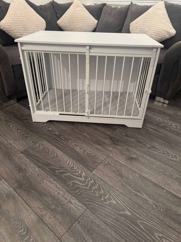 Large 100cm Dog Cage Crate White Wooden Sliding Barn Door Pen Puppy Enclosure Sideboard