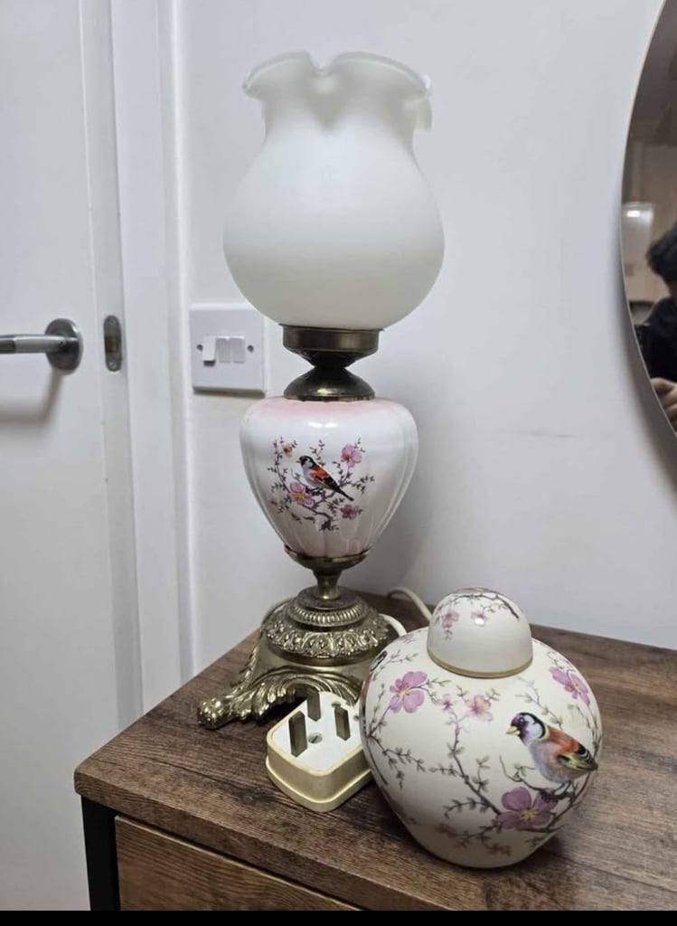 image for vintage electric table lamp with small chinese  pot decorative 