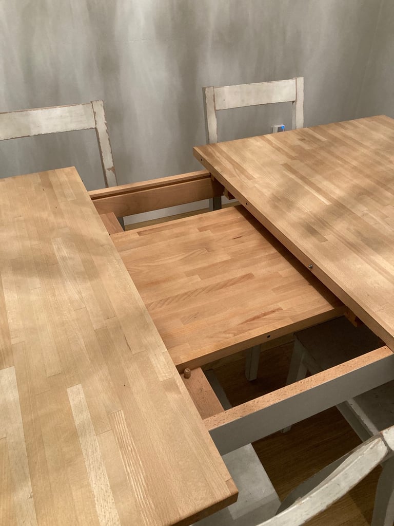 IKEA extendable solid wood dining table with 6 chairs 