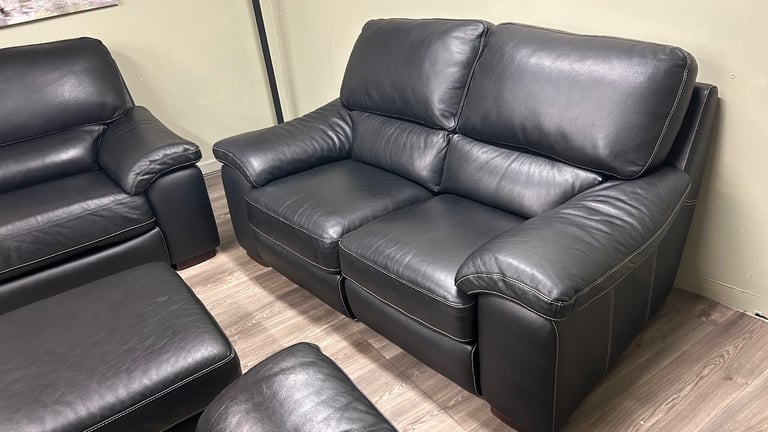 Black leather sofas 3&2&1& foot stool 