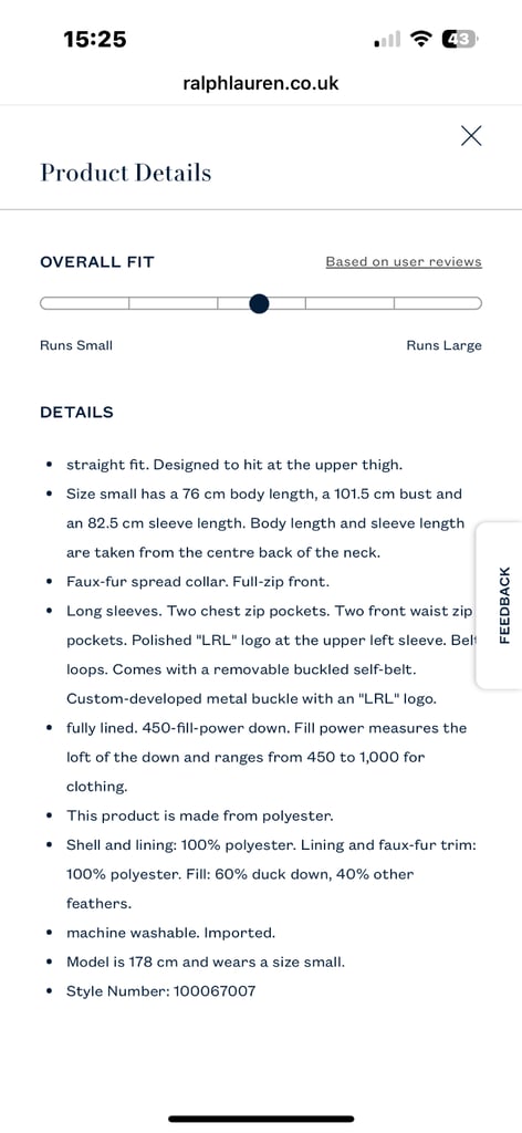 Ralph Lauren quilted down coat