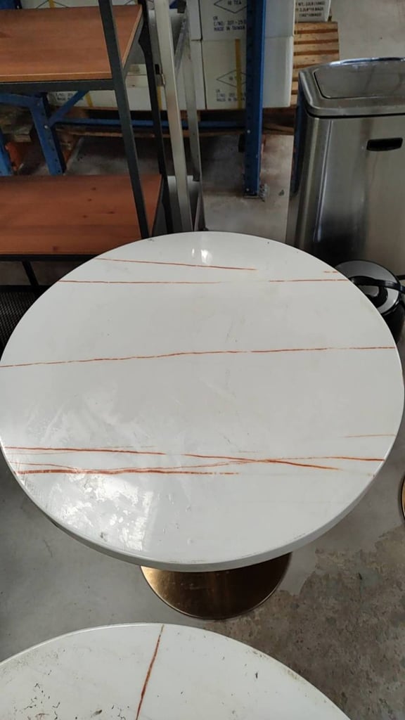 Restaurant Cafe Bistro Dining Tables Marble Laminated Top Metal Base 600x600mm x