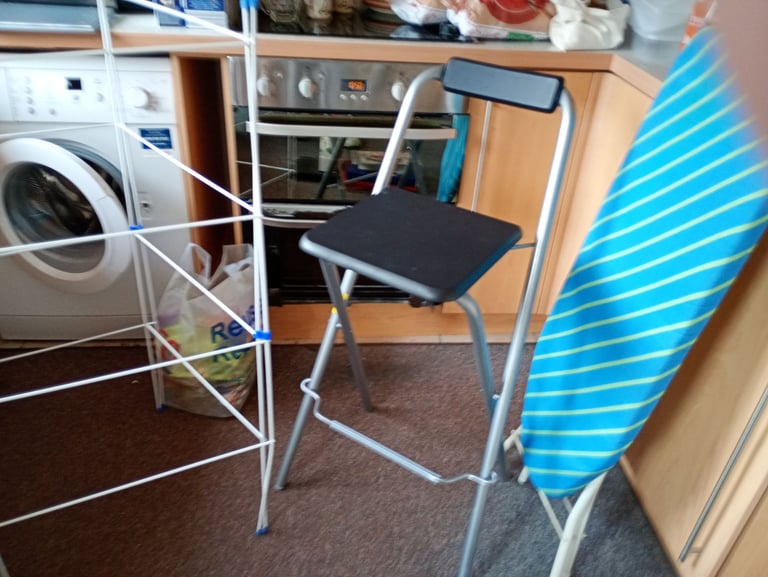 image for Free.... ironing board, clothes airer and high stool chair 