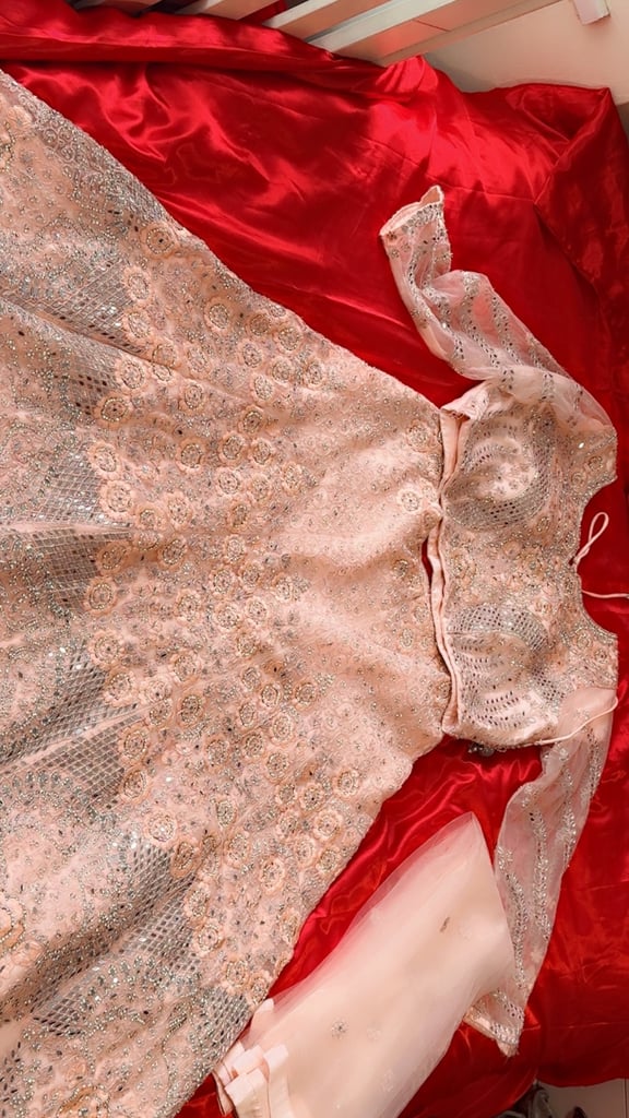 Peach Sequin Embroidered Gown