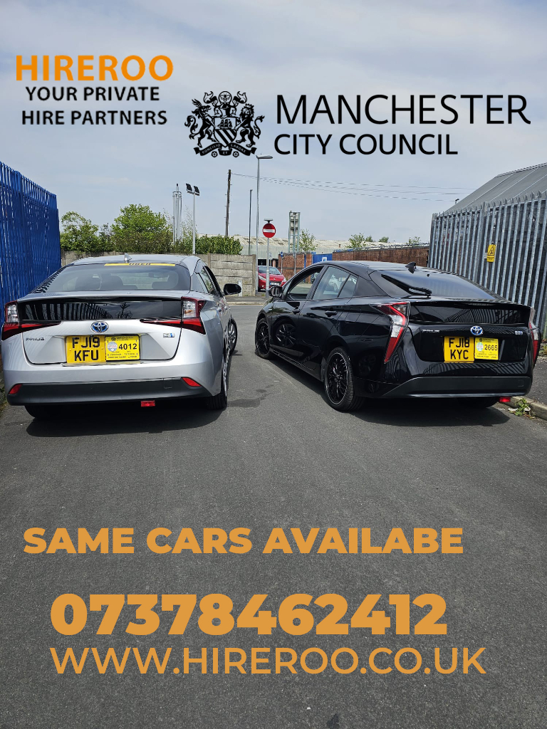 Private Hire Cars - Manchester city Plate - Taxi Rentals - Toyota Prius - Private Hire - Uber Cars