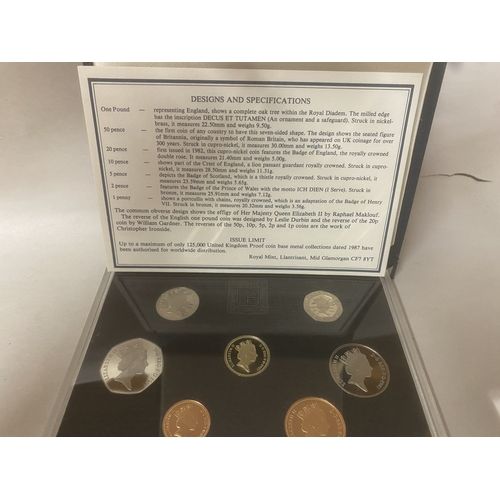 1987 United Kingdom Proof Coin Collection-Blue Presentation Case Royal Mint + COA