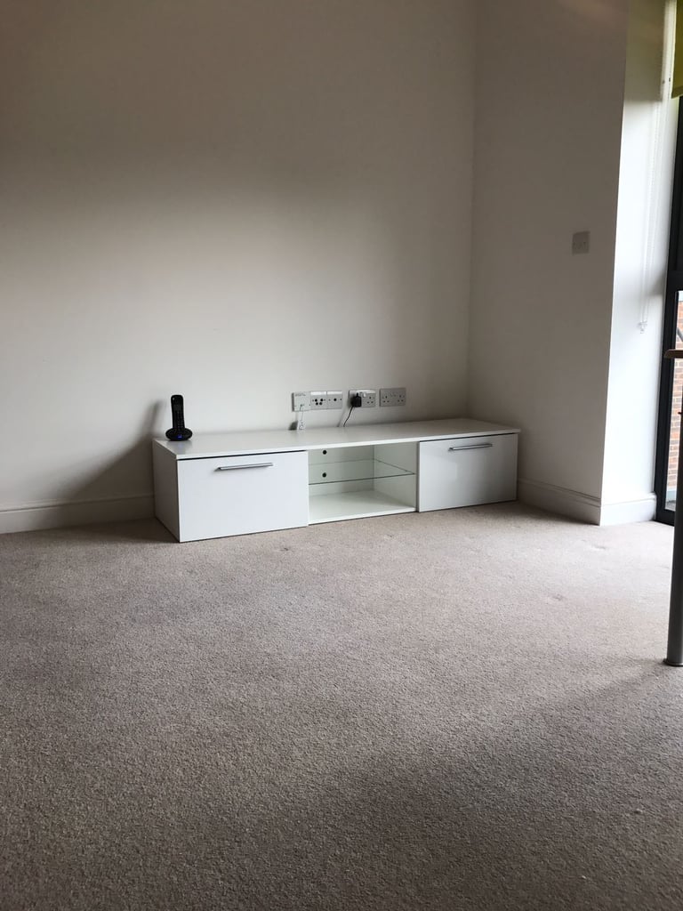 image for White tv stand with glass shelf 