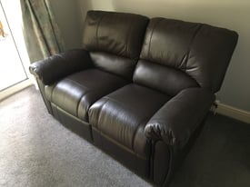 Real leather 2 seater recliner sofa chocolate brown